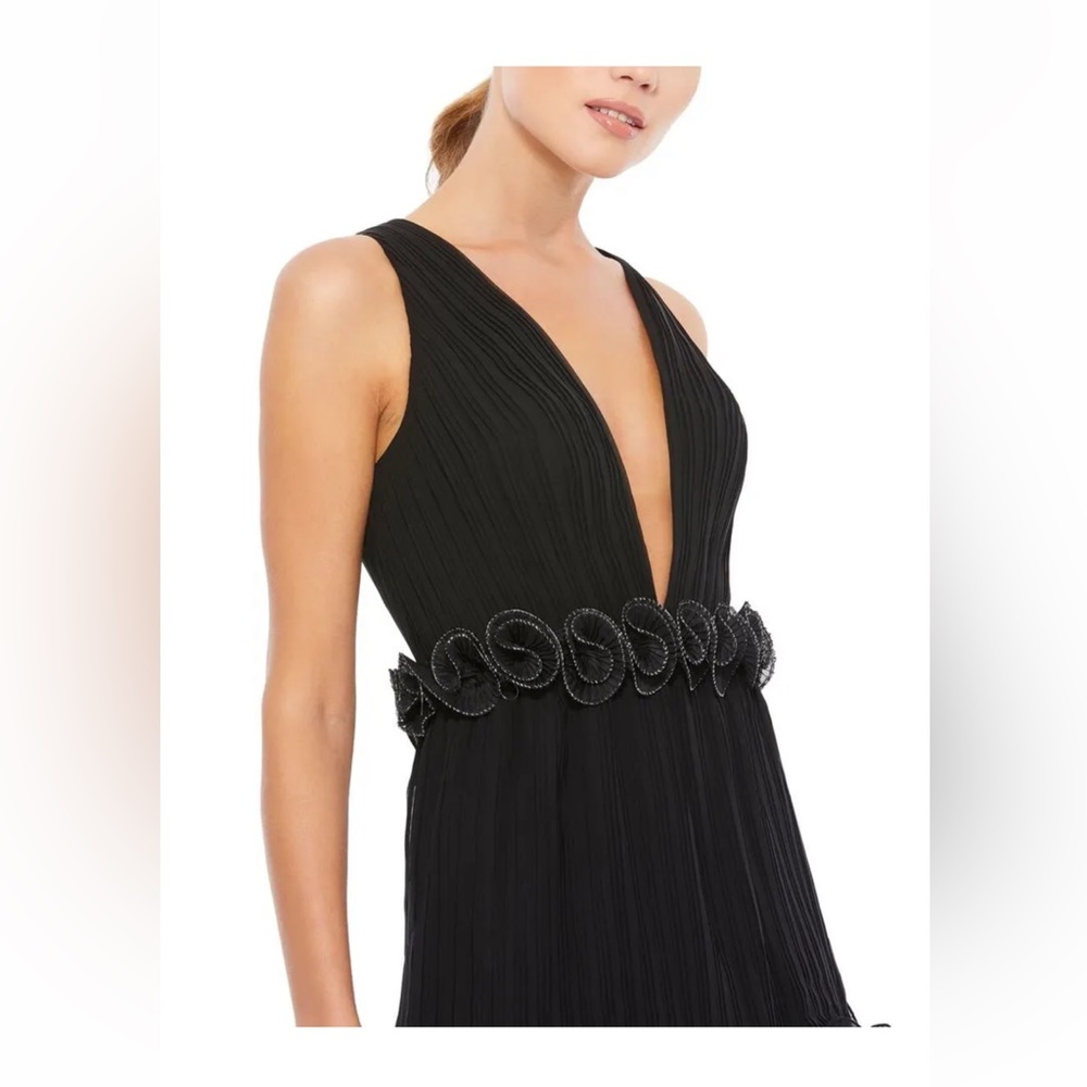 Ieena For Mac Duggal Rosette Ruffle Layered Maxi Dress Size 6 Black NWT